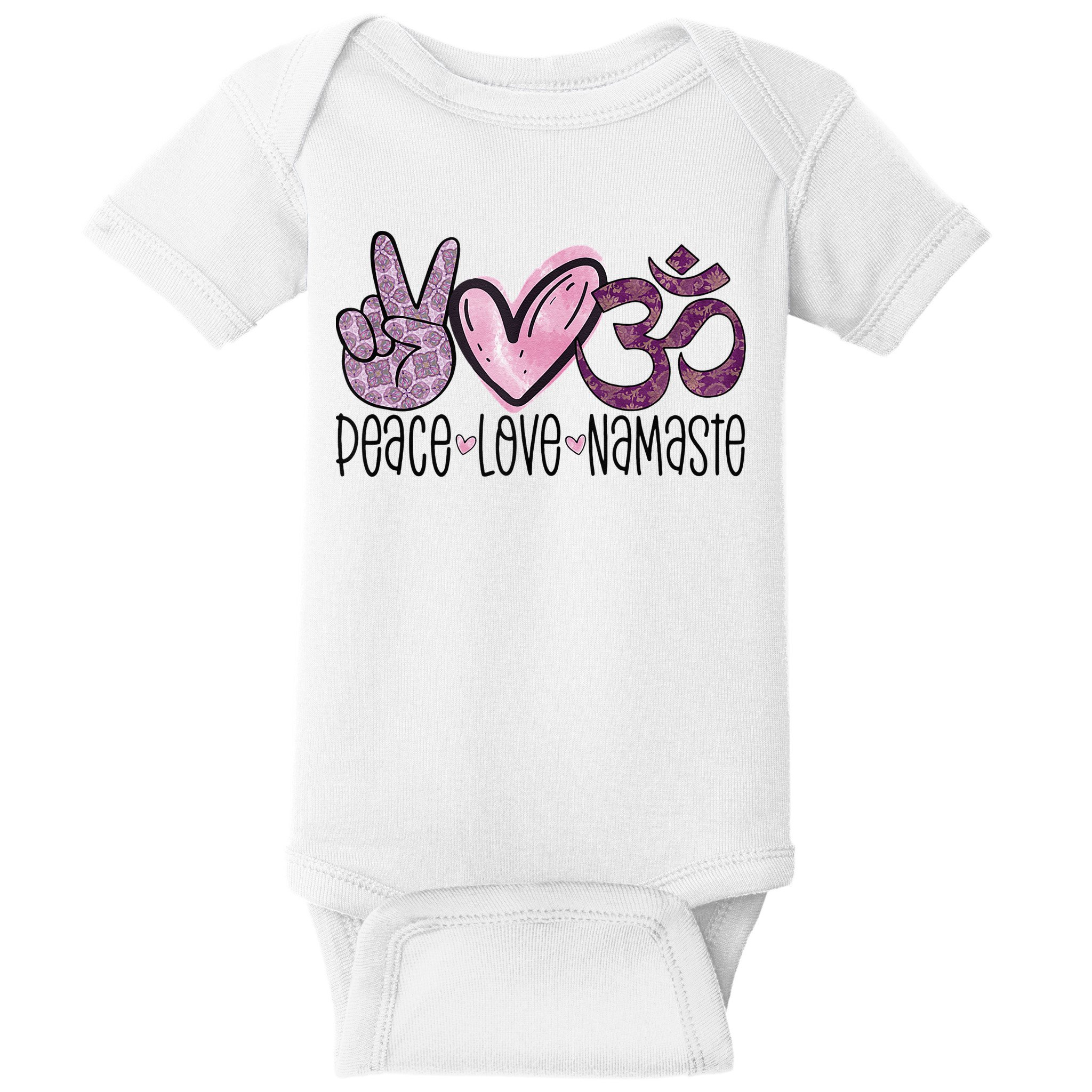 Peace Love Namaste OM Sign Mandala Hippie Yoga Lover Gift Baby Bodysuit