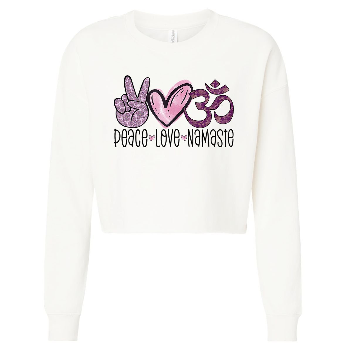 Peace Love Namaste OM Sign Mandala Hippie Yoga Lover Gift Cropped Pullover Crew
