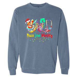 Peace Love Nursing Leopard Heart Nurse Life Christmas Gift Garment-Dyed Sweatshirt