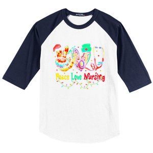 Peace Love Nursing Leopard Heart Nurse Life Christmas Gift Baseball Sleeve Shirt