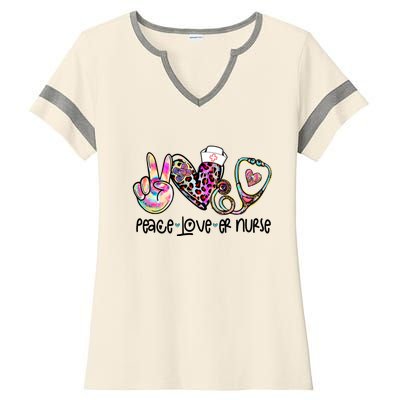 Peace Love Nursing Leopard Heart Stethoscope Er Nurse Life Gift Ladies Halftime Notch Neck Tee