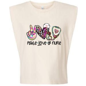 Peace Love Nursing Leopard Heart Stethoscope Er Nurse Life Gift Garment-Dyed Women's Muscle Tee