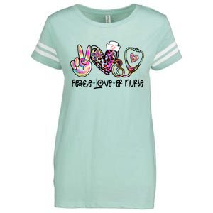 Peace Love Nursing Leopard Heart Stethoscope Er Nurse Life Gift Enza Ladies Jersey Football T-Shirt