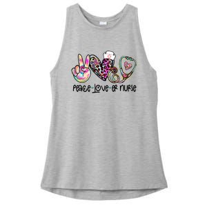 Peace Love Nursing Leopard Heart Stethoscope Er Nurse Life Gift Ladies PosiCharge Tri-Blend Wicking Tank