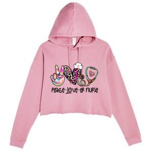 Peace Love Nursing Leopard Heart Stethoscope Er Nurse Life Gift Crop Fleece Hoodie