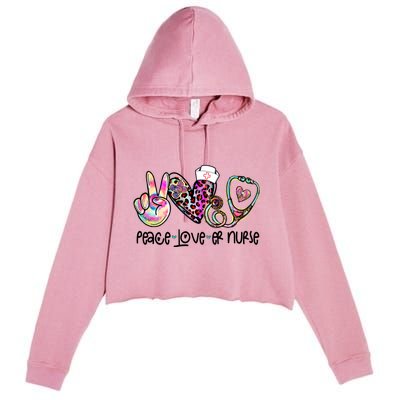 Peace Love Nursing Leopard Heart Stethoscope Er Nurse Life Gift Crop Fleece Hoodie