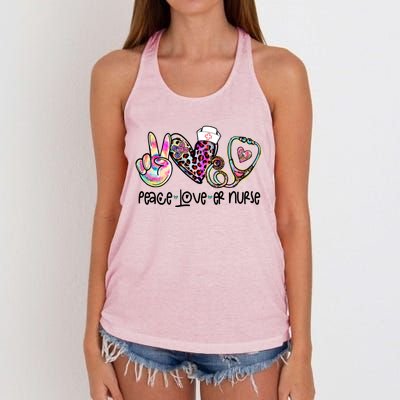 Peace Love Nursing Leopard Heart Stethoscope Er Nurse Life Gift Women's Knotted Racerback Tank