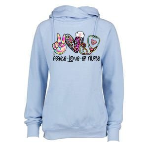 Peace Love Nursing Leopard Heart Stethoscope Er Nurse Life Gift Womens Funnel Neck Pullover Hood