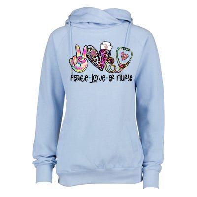 Peace Love Nursing Leopard Heart Stethoscope Er Nurse Life Gift Womens Funnel Neck Pullover Hood