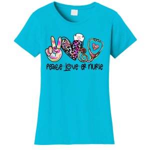 Peace Love Nursing Leopard Heart Stethoscope Er Nurse Life Gift Women's T-Shirt