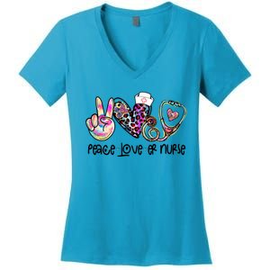 Peace Love Nursing Leopard Heart Stethoscope Er Nurse Life Gift Women's V-Neck T-Shirt