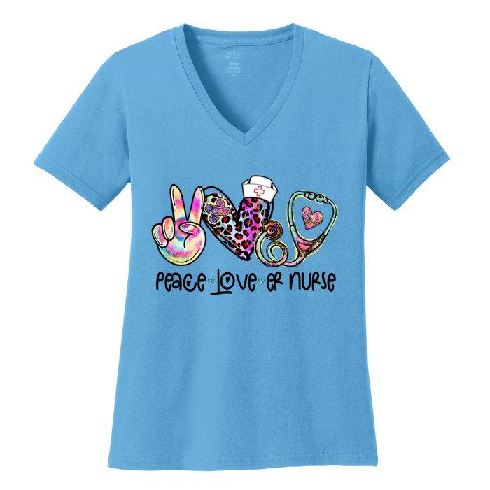 Peace Love Nursing Leopard Heart Stethoscope Er Nurse Life Gift Women's V-Neck T-Shirt