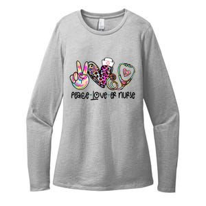 Peace Love Nursing Leopard Heart Stethoscope Er Nurse Life Gift Womens CVC Long Sleeve Shirt