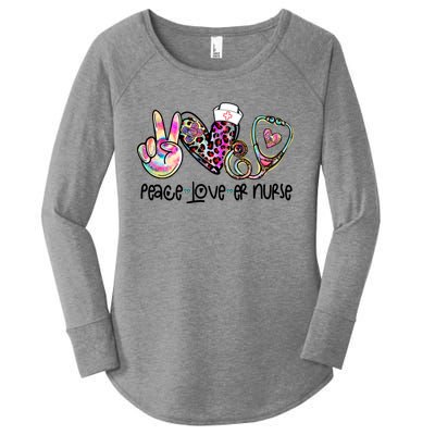 Peace Love Nursing Leopard Heart Stethoscope Er Nurse Life Gift Women's Perfect Tri Tunic Long Sleeve Shirt