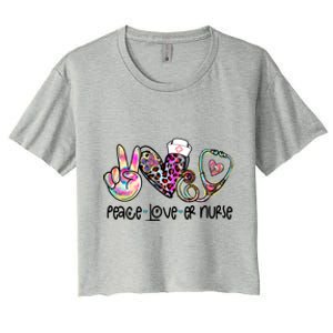 Peace Love Nursing Leopard Heart Stethoscope Er Nurse Life Gift Women's Crop Top Tee