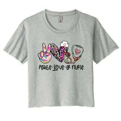 Peace Love Nursing Leopard Heart Stethoscope Er Nurse Life Gift Women's Crop Top Tee