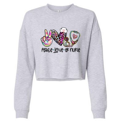 Peace Love Nursing Leopard Heart Stethoscope Er Nurse Life Gift Cropped Pullover Crew