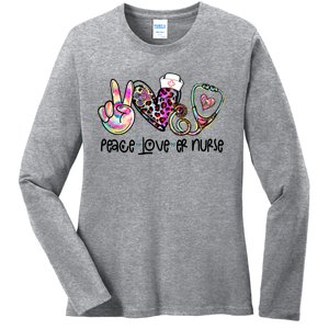 Peace Love Nursing Leopard Heart Stethoscope Er Nurse Life Gift Ladies Long Sleeve Shirt