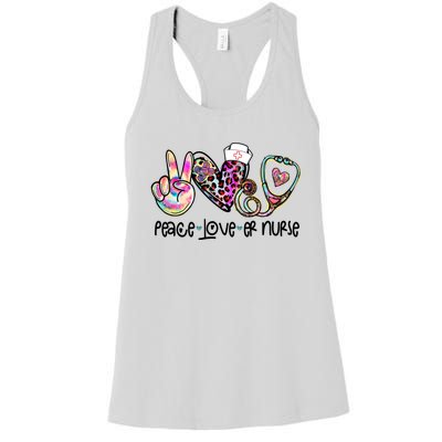 Peace Love Nursing Leopard Heart Stethoscope Er Nurse Life Gift Women's Racerback Tank