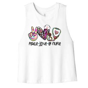 Peace Love Nursing Leopard Heart Stethoscope Er Nurse Life Gift Women's Racerback Cropped Tank