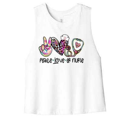 Peace Love Nursing Leopard Heart Stethoscope Er Nurse Life Gift Women's Racerback Cropped Tank