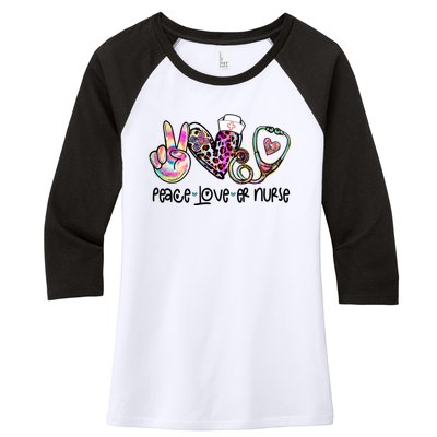 Peace Love Nursing Leopard Heart Stethoscope Er Nurse Life Gift Women's Tri-Blend 3/4-Sleeve Raglan Shirt