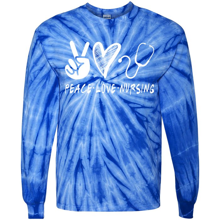 Peace Love Nursing Nurse Gift Tie-Dye Long Sleeve Shirt