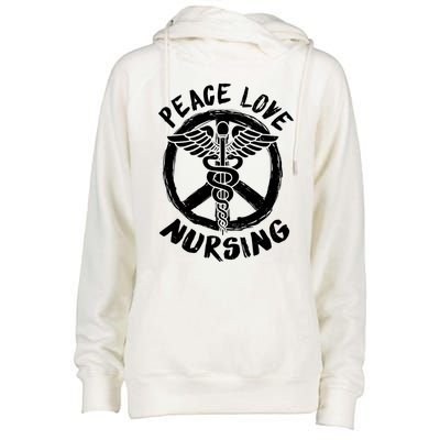 Peace Love Nursing Nurse Costume Lover Gift Funny Gift Womens Funnel Neck Pullover Hood