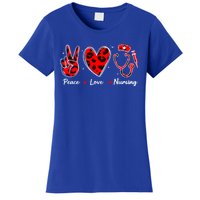 Peace Love Nursing Nurse Leopard Heart Print Stethoscope Red Cute Gift Women's T-Shirt