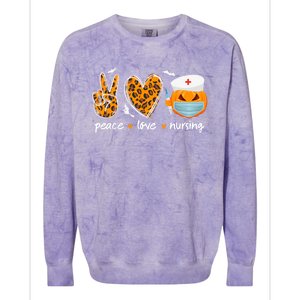 Peace Love Nursing Nurse Pumpkin Halloween Leopard Gift Colorblast Crewneck Sweatshirt