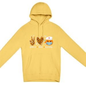 Peace Love Nursing Nurse Pumpkin Halloween Leopard Gift Premium Pullover Hoodie