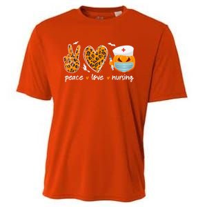 Peace Love Nursing Nurse Pumpkin Halloween Leopard Gift Cooling Performance Crew T-Shirt