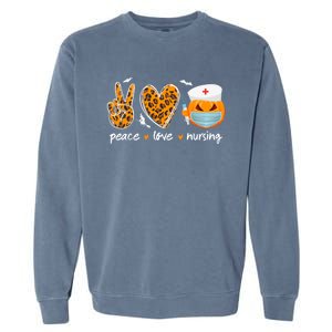 Peace Love Nursing Nurse Pumpkin Halloween Leopard Gift Garment-Dyed Sweatshirt