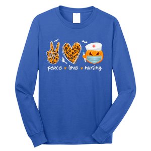 Peace Love Nursing Nurse Pumpkin Halloween Leopard Gift Long Sleeve Shirt