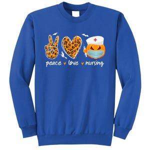 Peace Love Nursing Nurse Pumpkin Halloween Leopard Gift Sweatshirt