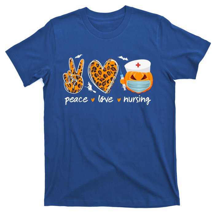 Peace Love Nursing Nurse Pumpkin Halloween Leopard Gift T-Shirt