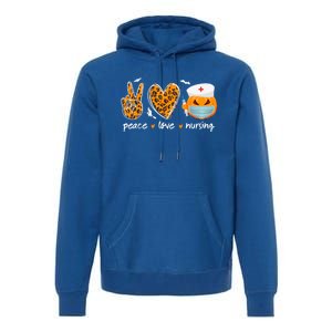 Peace Love Nursing Nurse Pumpkin Halloween Leopard Gift Premium Hoodie