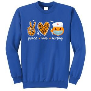 Peace Love Nursing Nurse Pumpkin Halloween Leopard Gift Tall Sweatshirt