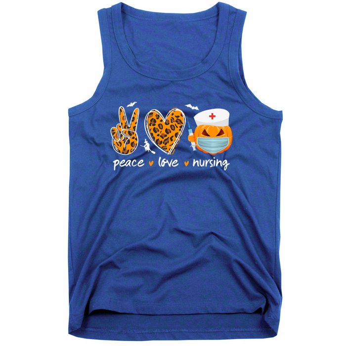 Peace Love Nursing Nurse Pumpkin Halloween Leopard Gift Tank Top