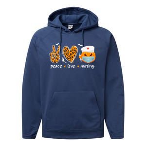 Peace Love Nursing Nurse Pumpkin Halloween Leopard Gift Performance Fleece Hoodie