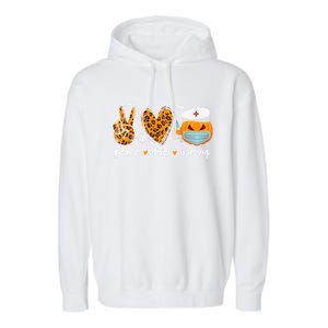 Peace Love Nursing Nurse Pumpkin Halloween Leopard Gift Garment-Dyed Fleece Hoodie