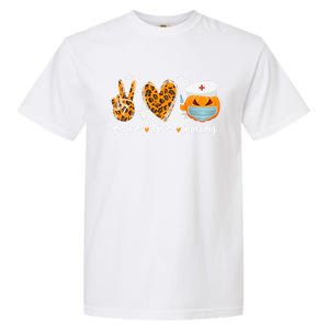 Peace Love Nursing Nurse Pumpkin Halloween Leopard Gift Garment-Dyed Heavyweight T-Shirt