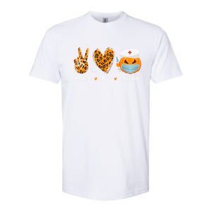 Peace Love Nursing Nurse Pumpkin Halloween Leopard Gift Softstyle CVC T-Shirt