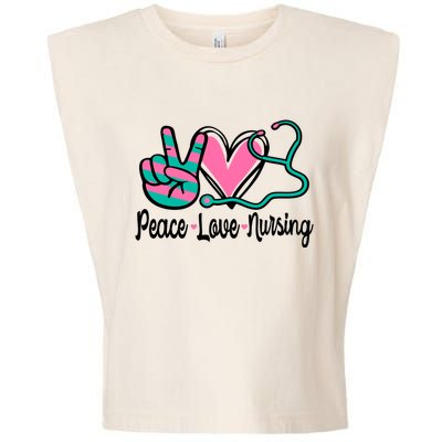 Peace Love Nursing Nurse Rn Nursing School Caretaker Gift Garment-Dyed Women's Muscle Tee