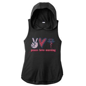 Peace Love Nursing Nurse Rn Pcw Heart Graphic Gift Ladies PosiCharge Tri-Blend Wicking Draft Hoodie Tank