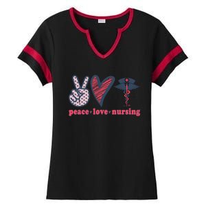 Peace Love Nursing Nurse Rn Pcw Heart Graphic Gift Ladies Halftime Notch Neck Tee