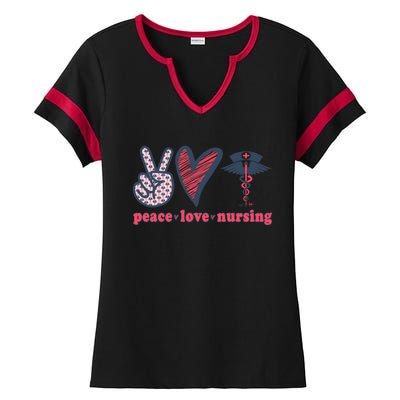 Peace Love Nursing Nurse Rn Pcw Heart Graphic Gift Ladies Halftime Notch Neck Tee