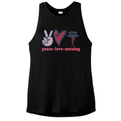 Peace Love Nursing Nurse Rn Pcw Heart Graphic Gift Ladies PosiCharge Tri-Blend Wicking Tank