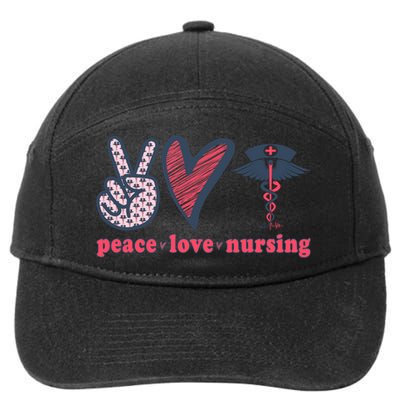 Peace Love Nursing Nurse Rn Pcw Heart Graphic Gift 7-Panel Snapback Hat