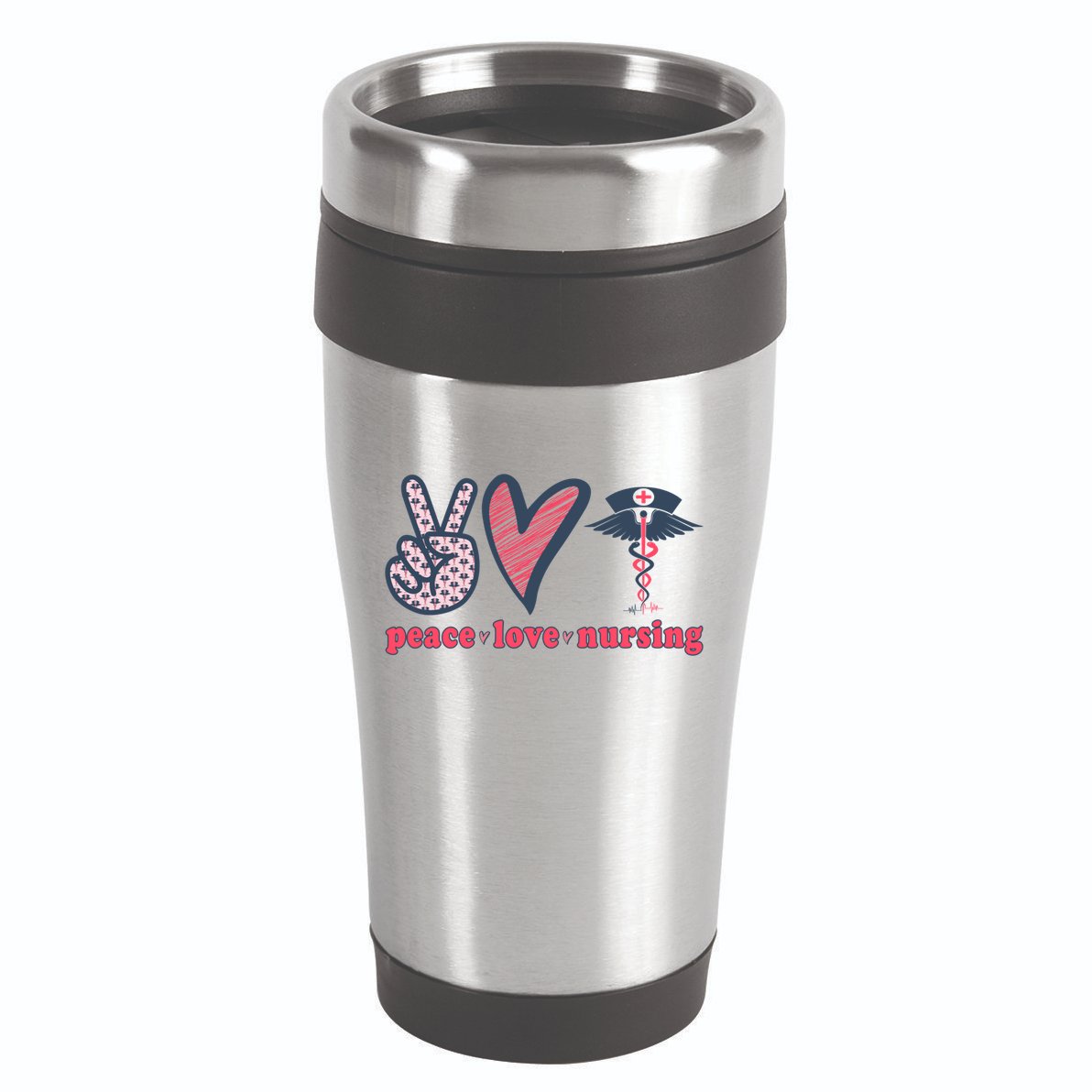 Peace Love Nursing Nurse Rn Pcw Heart Graphic Gift 16oz Travel Tumbler
